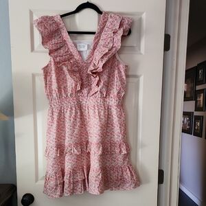 Tuckernuck Pink Floral Ruffle V-Neck Mini Dress